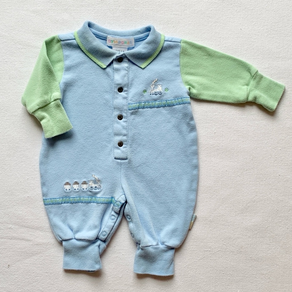 1998 Gymboree Rainbow Tag Embroidered Trains Romper Outfit “Snow Angel” 0-3M